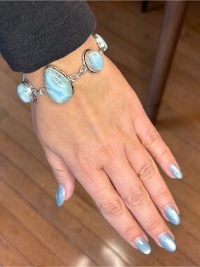 Sterling Silver Played Larimar Link Bracelet in Light Blue
